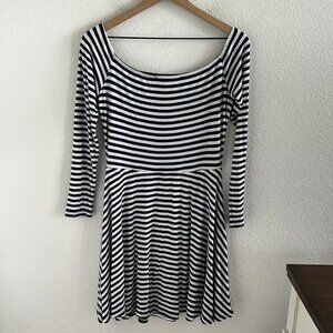 Lovers + Friends Off Shoulder Striped Dress Summer Nautical Sailor Blue White L